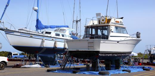 Boat repairs are typically performed while the vessel is on land.