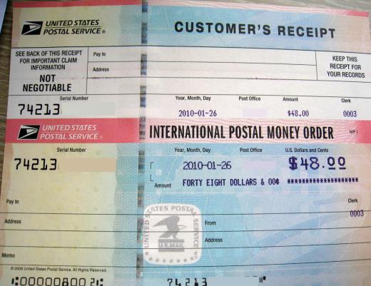 An international money order in US Dollars (USD) issued by the United States Postal Service.